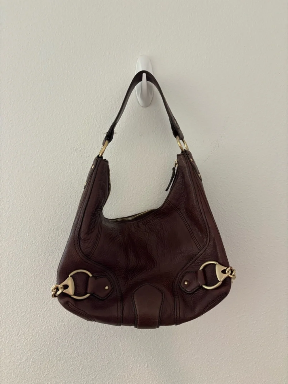 Vintage Michael Kors brown leather hobo shoulder bag with gold chain details